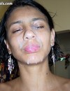 Slutty latina chick with full pink lips gets thick sticky sperm on her face