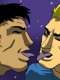 Two fantasy buddies eating massive creamy dongs