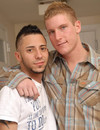 Petite brunet gay guy with nice hair style gives blowjob to his red-haired buddy
