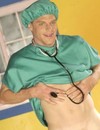 Kinky doctor strips his green uniform and checks his cock getting hard at your e