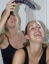Pantyless girls with dirty faces gag on dildo and show the most nasty kiss ever