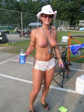 Pretty chicks strip at the wild fest and erotically shake nude melons and butts