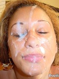 Naked brazilian girlfriend gets her face cum covered after really good blowjob
