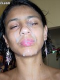 Slutty latina chick with full pink lips gets thick sticky sperm on her face