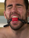 Ball gagged slave man with hairy chest gets mercilessly tortured by gay master