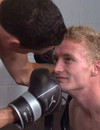 Two unmerciful gay boxers make guy gag on their dicks and lick their asses