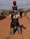 Pony girl dressed in black gets ruthlessly trained by master in the semi-desert