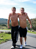 Two sexy bodied muscle guys next door love jogging topless in the morning
