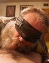 Blindfolded old man with a beard sucks his very first young gay cock ever