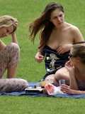 Naturally titted sexy amateur girls in the park in hot voyeur pictures